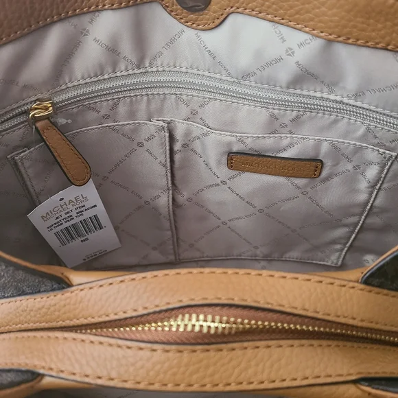 Michael Kors Chain Tote Bag – NWT Brown MK Logo Gold Hardware Shoulder Purse - Picture 7 of 12